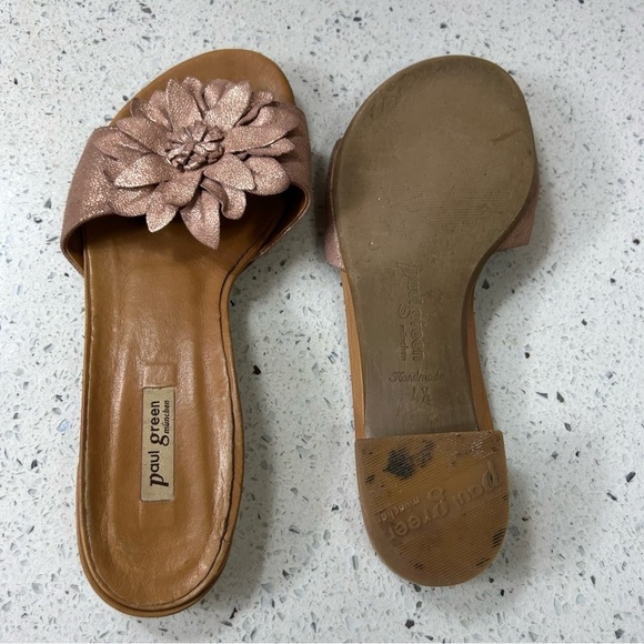Paul Green Flower Metallic Leather Slide Sandal Mini Block Heel​​​​ - Picture 8 of 10
